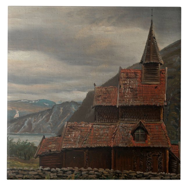 Norwegische Stave Church (von Knud Baade) Fliese (Vorderseite)