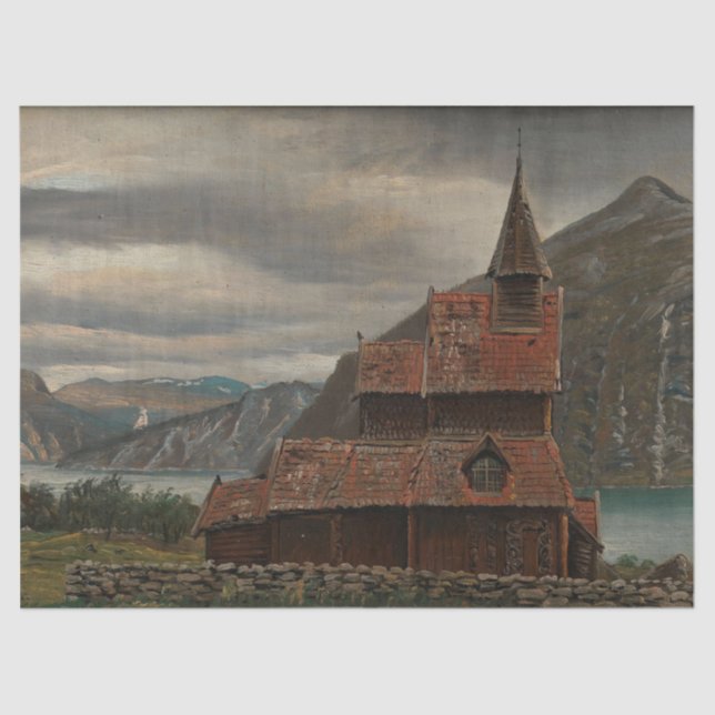 Norwegische Stave Church (von Knud Baade) Seidenpapier (Vorderseite)