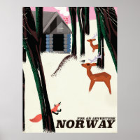 Norwegische Vintage-Reiseplakatlandschaft