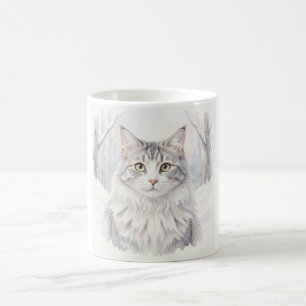 Norwegische Waldkatze Aquarell-Porträt Kaffeetasse