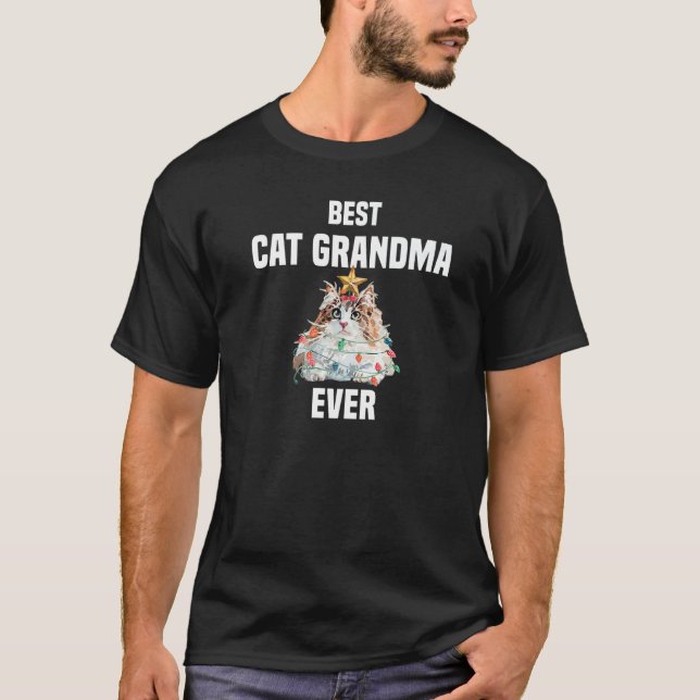 Norwegische Waldkatze Fairy Lights Beste Katze Oma T-Shirt (Vorderseite)
