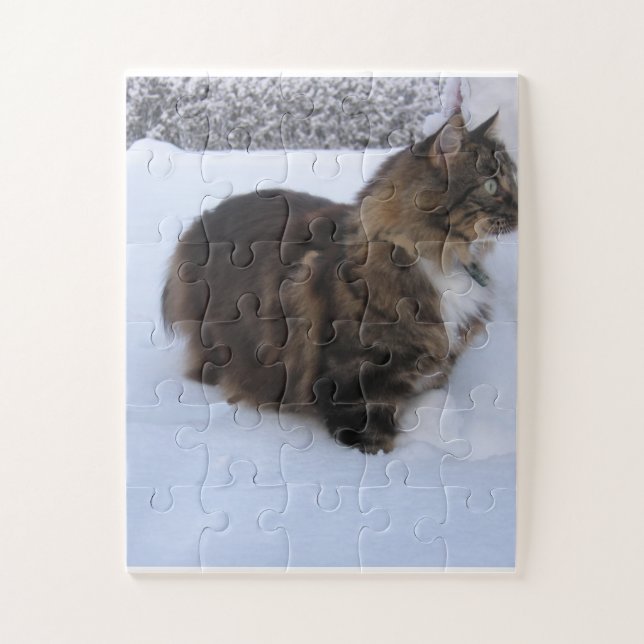Norwegische Waldkatze im Schnee Puzzle (Vertikal)