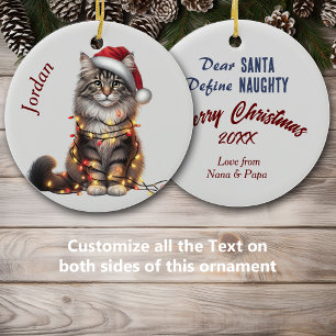 Norwegische Waldkatze in den Lichtern Weihnachten Keramik Ornament