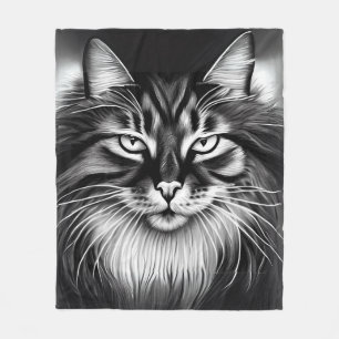 Norwegische Waldkatze in Schwarz und Weiß Fleecedecke
