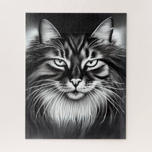 Norwegische Waldkatze in Schwarz und Weiß Puzzle