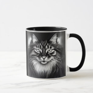 Norwegische Waldkatze in Schwarz und Weiß Tasse