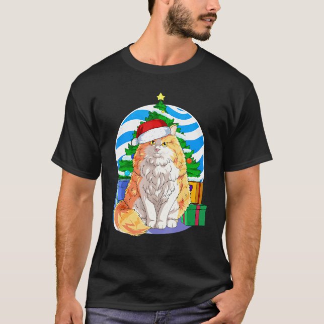 Norwegische Waldkatze Niedlich Santa Christmas Tre T-Shirt (Vorderseite)