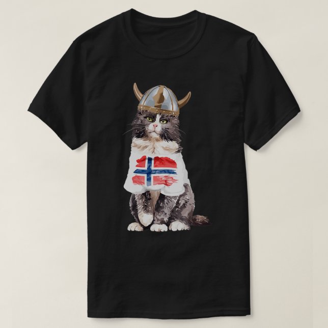 Norwegische Waldkatze Norwegische Flagge T-Shirt (Design vorne)