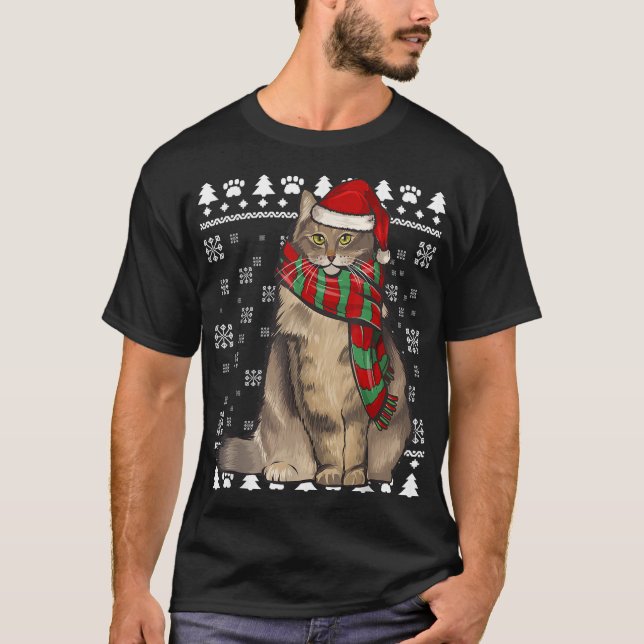 Norwegische Waldkatze Weihnachtsmannmütze Weihnach T-Shirt (Vorderseite)
