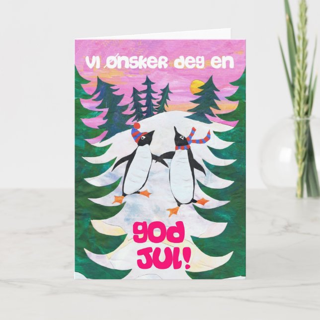 Norwegische Weihnachtskarte - SkatenPenguins Feiertagskarte (Vorderseite)