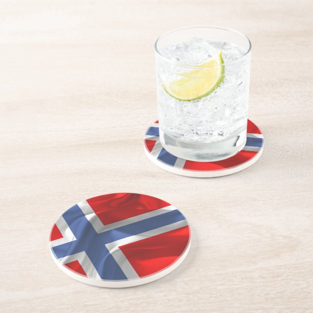 Norwegische Wellenflagge Sandstein Untersetzer (Seite)