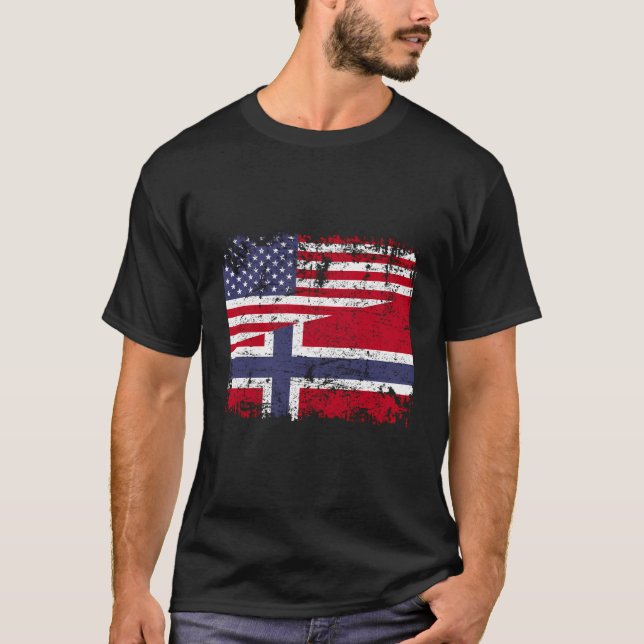 Norwegische Wurzeln Halbe amerikanische Flagge Fla T-Shirt (Vorderseite)