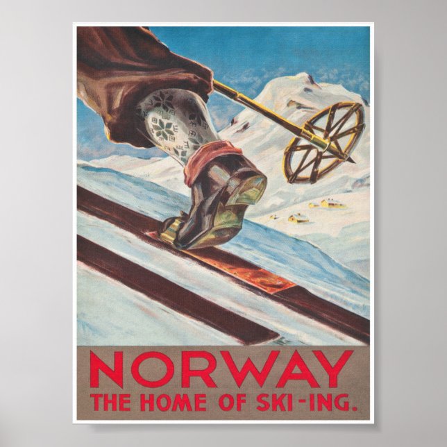 Norwegische Zuhause zum Vintagen Skiplakat Poster (Vorne)