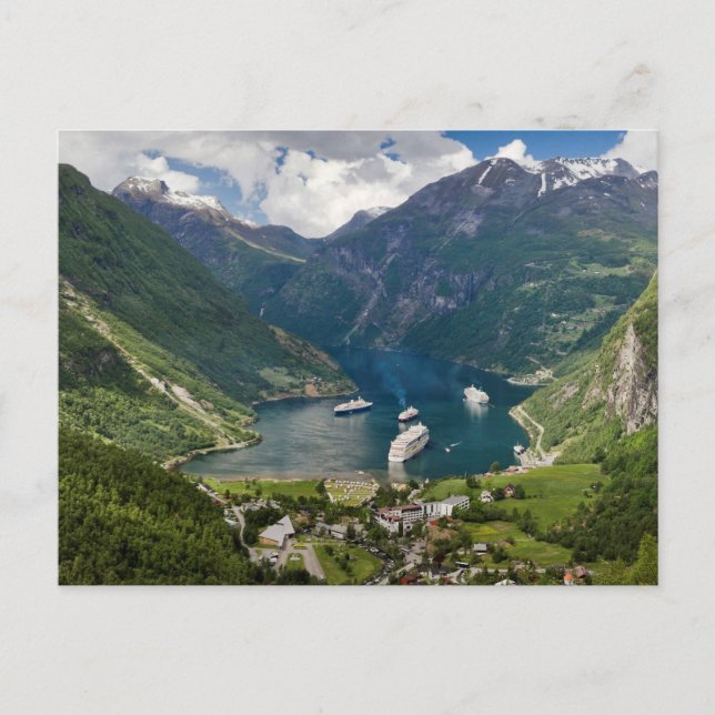Norwegischer Blick auf Geiranger aus Flydalsjuvet Postkarte (Vorderseite)