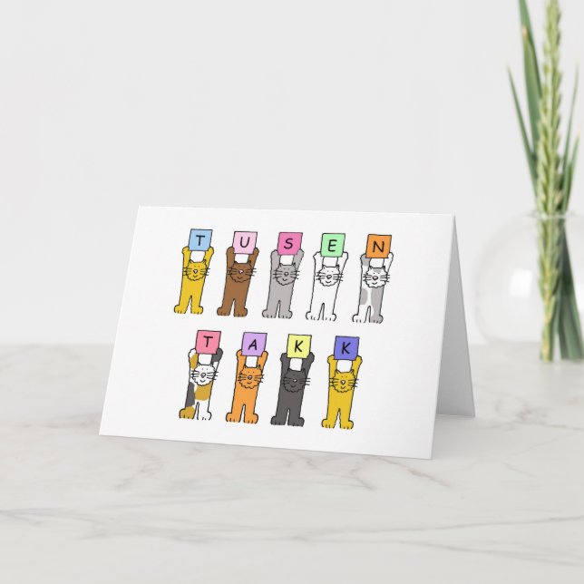 Norwegischer Dank Tusen Takk Cartoon Cats Karte (Vorderseite)