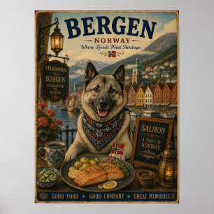 Norwegischer Elchhund in Bergen Vintage-Reiseposte Poster