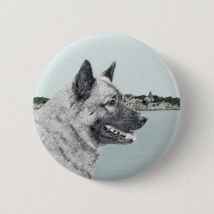 Norwegischer Elkhound bei Village Painting - Hunde Button