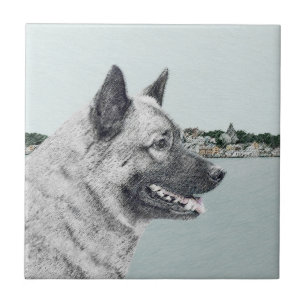 Norwegischer Elkhound bei Village Painting - Hunde Fliese