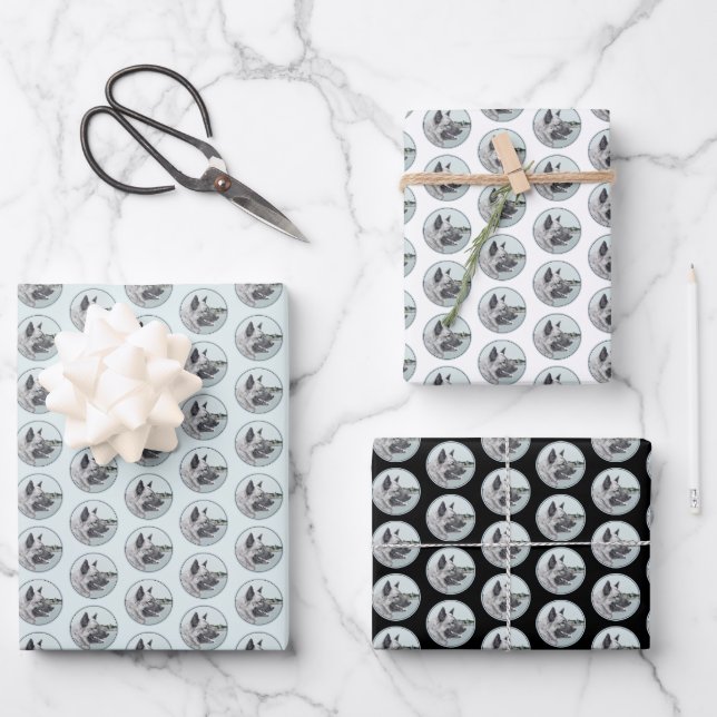 Norwegischer Elkhound bei Village Painting - Hunde Geschenkpapier Set (Vorderseite)