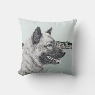 Norwegischer Elkhound bei Village Painting - Hunde Kissen