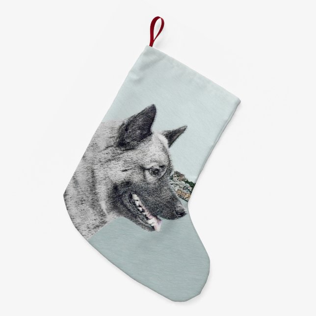 Norwegischer Elkhound bei Village Painting - Hunde Kleiner Weihnachtsstrumpf (Vorderansicht (hängend))
