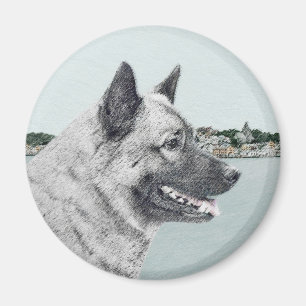 Norwegischer Elkhound bei Village Painting - Hunde Magnet