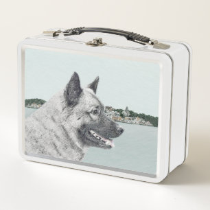 Norwegischer Elkhound bei Village Painting - Hunde Metall Brotdose