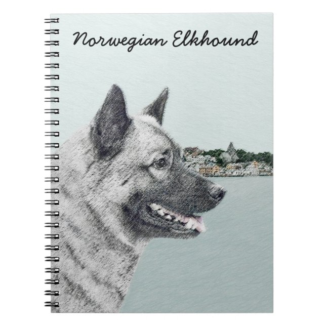 Norwegischer Elkhound bei Village Painting - Hunde Notizblock (Vorderseite)