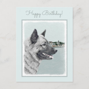 Norwegischer Elkhound bei Village Painting - Hunde Postkarte