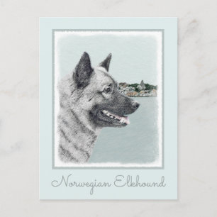 Norwegischer Elkhound bei Village Painting - Hunde Postkarte