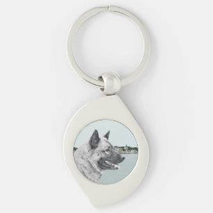 Norwegischer Elkhound bei Village Painting - Hunde Schlüsselanhänger