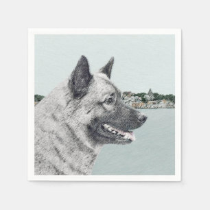 Norwegischer Elkhound bei Village Painting - Hunde Serviette