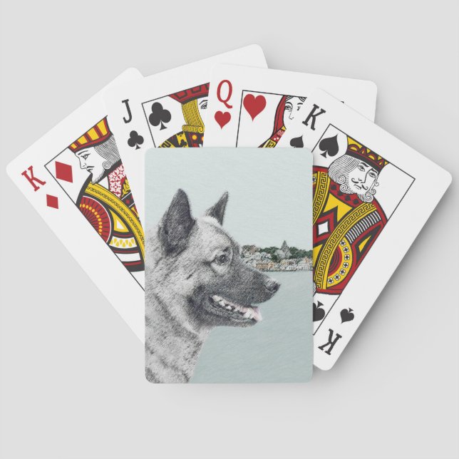 Norwegischer Elkhound bei Village Painting - Hunde Spielkarten (Rückseite)