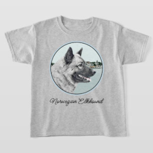 Norwegischer Elkhound bei Village Painting - Hunde T-Shirt