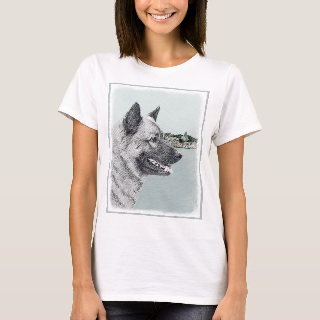 Norwegischer Elkhound bei Village Painting - Hunde T-Shirt (Vorderseite)
