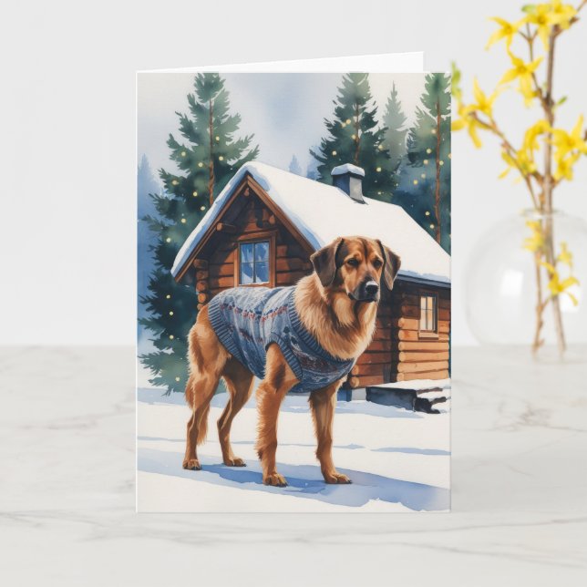 Norwegischer Elkhound Dog Weihnachtsgrüßen Karte (Gelbe Blume)