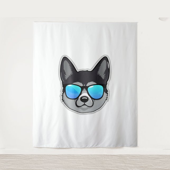 Norwegischer Elkhound in Cooler Sonnenbrille Class Wandteppich (Vorderseite)