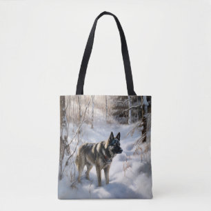 Norwegischer Elkhound lassen es Weihnachten schnei