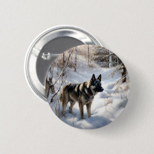 Norwegischer Elkhound lassen es Weihnachten schnei Button