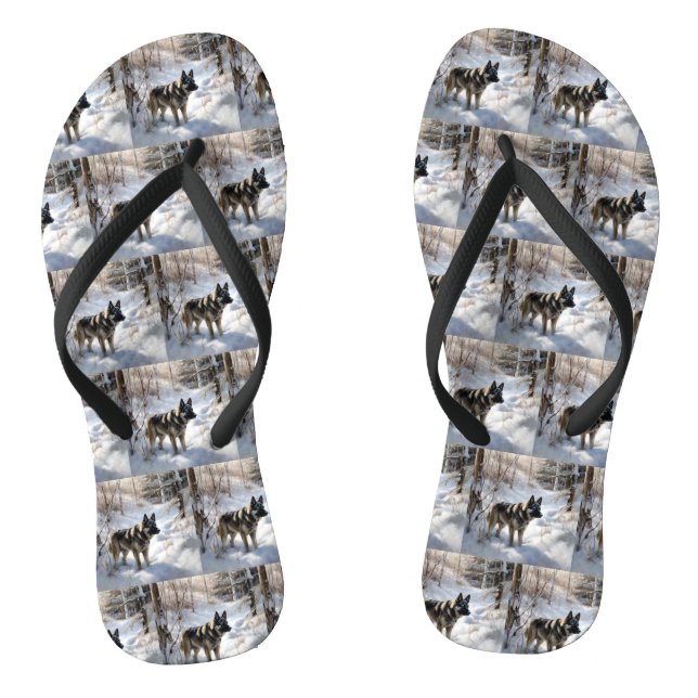 Norwegischer Elkhound lassen es Weihnachten schnei Flip Flops (Fußbett)