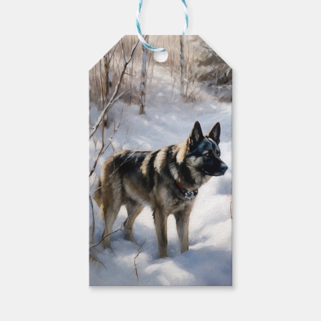 Norwegischer Elkhound lassen es Weihnachten schnei Geschenkanhänger (Vorderseite)