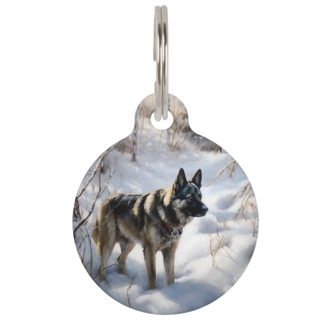 Norwegischer Elkhound lassen es Weihnachten schnei Haustiermarke (Vorderseite)