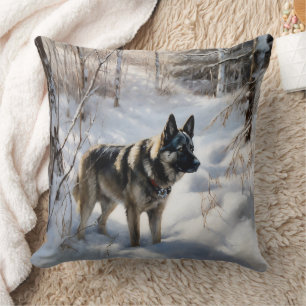 Norwegischer Elkhound lassen es Weihnachten schnei Kissen