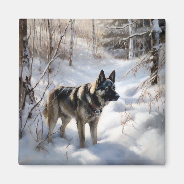 Norwegischer Elkhound lassen es Weihnachten schnei Magnet (Vorne)