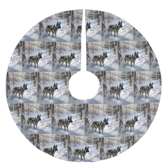 Norwegischer Elkhound lassen es Weihnachten schnei Polyester Weihnachtsbaumdecke (Vorderseite)