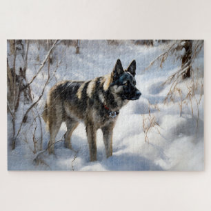 Norwegischer Elkhound lassen es Weihnachten schnei Puzzle