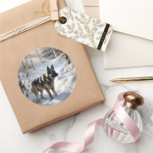 Norwegischer Elkhound lassen es Weihnachten schnei Runder Aufkleber