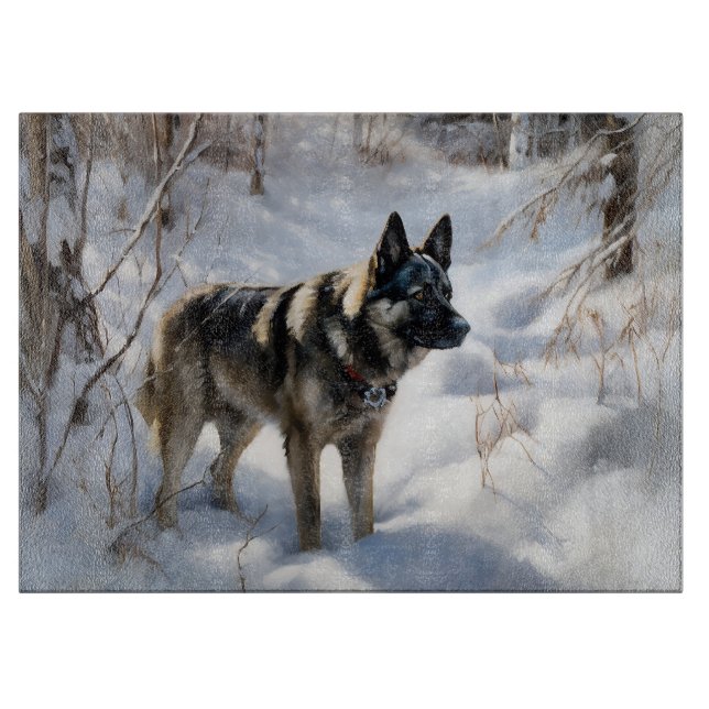 Norwegischer Elkhound lassen es Weihnachten schnei Schneidebrett (Vorderseite)