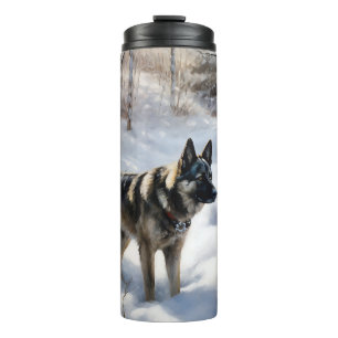 Norwegischer Elkhound lassen es Weihnachten schnei Thermosbecher
