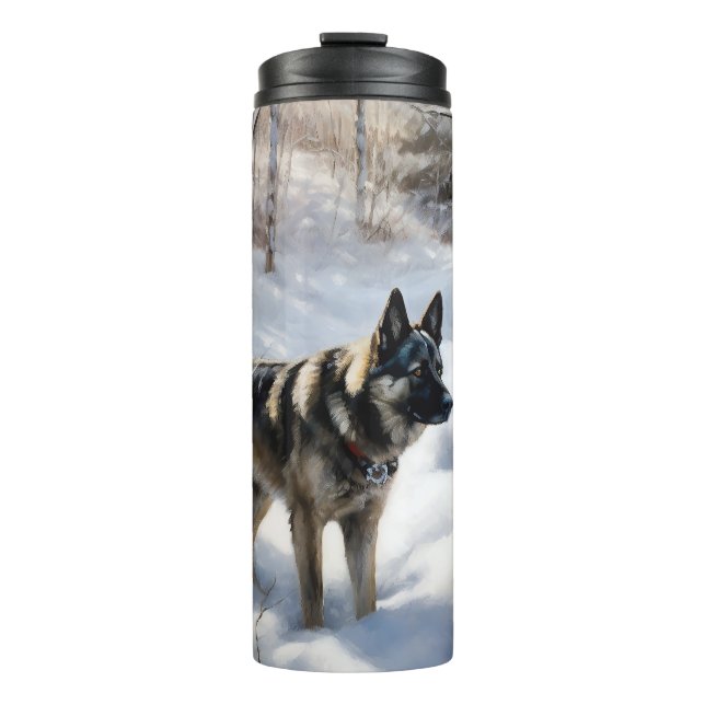 Norwegischer Elkhound lassen es Weihnachten schnei Thermosbecher (Vorderseite)